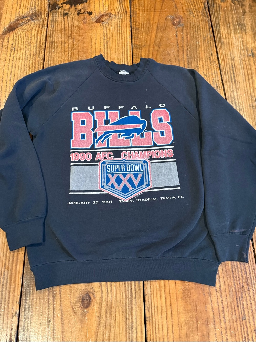 Vintage Buffalo Bills 1991 NFL Crewneck Made in USA Grunge Sweatshirt Lg - Picture 2 of 13
